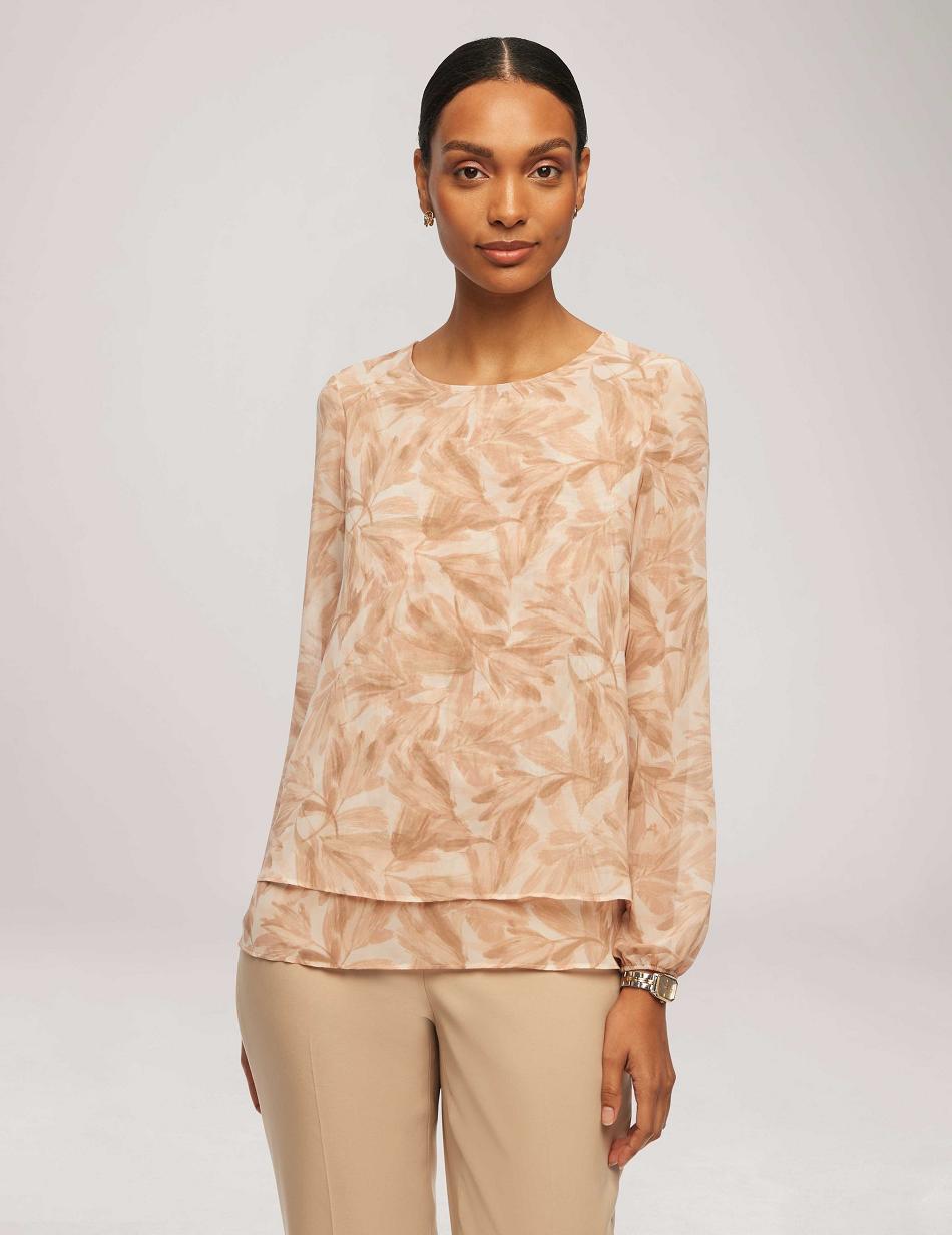 Hauts Anne Klein Printed Long Sleeve Double Layer Blouse   | CWP-8936956